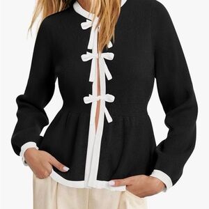 Black and White Bow Peplum Cardigan